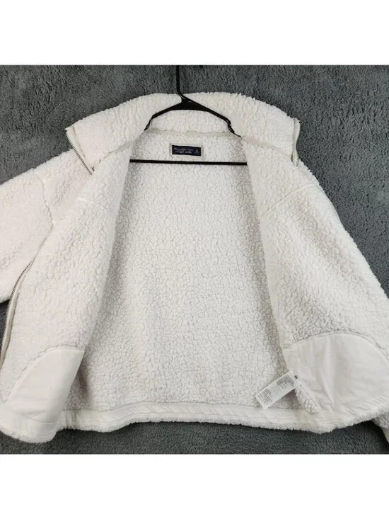 Abercrombie & Fitch Womens Extra Large Teddy Fleece Y2K Sherpa Jacket White Cozy - Picture 8 of 9
